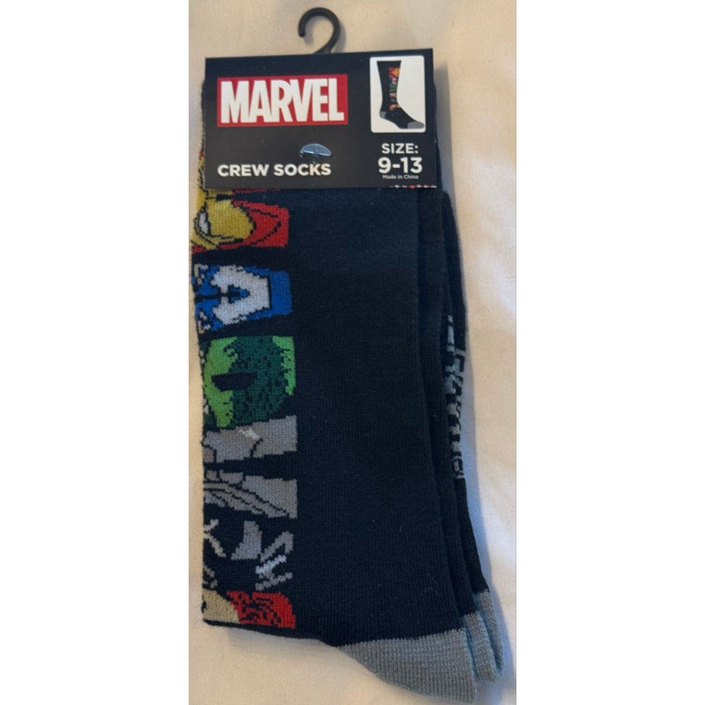 Men's Marvel Black Gray Crew Socks Size 9-13